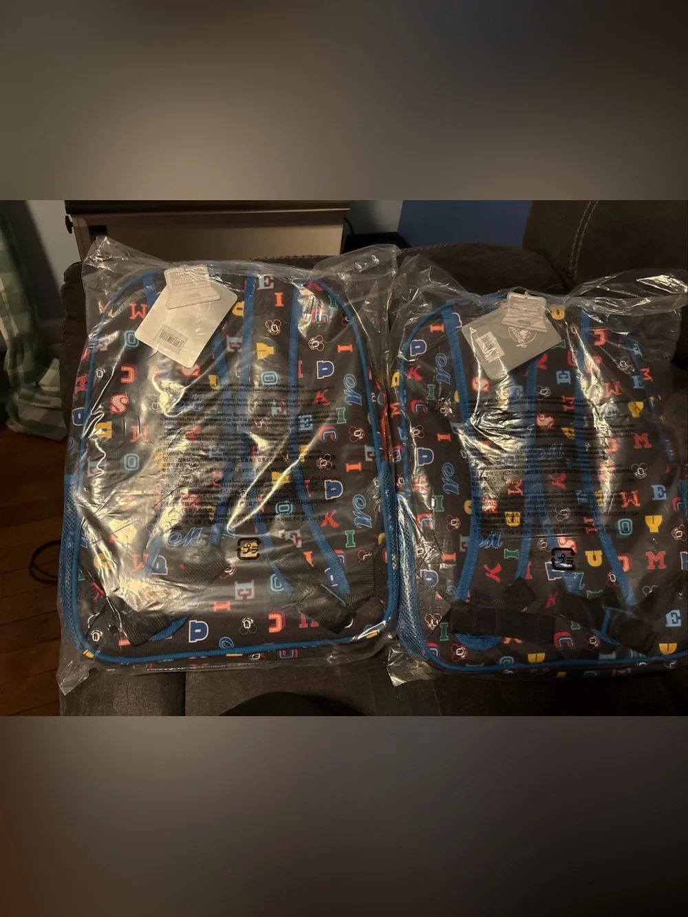 SET OF TWO Disney Mickey Mouse Black Backpack with Multicolor Lettering
